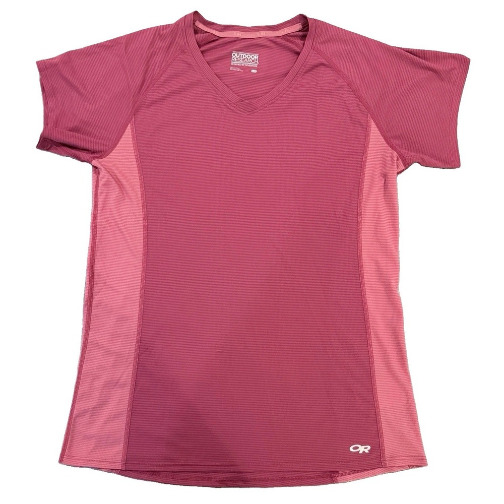 Outdoor Research Womens Large Echo V-Neck Short Sleeve Shirt Pink Running Hiking